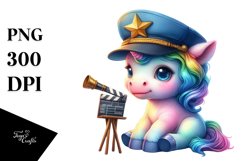 Colorful Baby Unicorn in Director&#039;s Cap, PNG Product Image 3