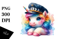 Colorful Baby Unicorn in Director&#039;s Cap, PNG Product Image 3