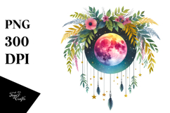 Vibrant Boho Moon with Foliage PNG Product Image 1