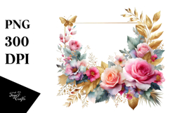 Colorful Horizontal Frame with Pink Roses | Clipart Product Image 1