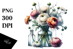 Abstract Watercolor Bottle Ranunculus Clipart Product Image 1