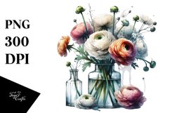 Abstract Watercolor Bottle Ranunculus Clipart Product Image 1
