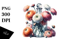 Abstract Watercolor Bottle Ranunculus Clipart Product Image 3