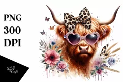 Elegant Highland Cow with Bow Sunglasses, PNG Product Image 3