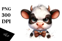 Expressive Cow with Bow and Tie, Transparent PNG Product Image 1