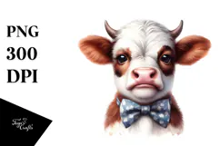 Expressive Cow with Bow and Tie, Transparent PNG Product Image 1