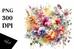 Colorful Sweet Pea Bouquet Splash | Sublimation Clipart Product Image 3