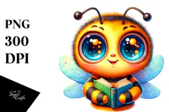 Cute Baby Bee with Big Eyes, Watercolor PNG Product Image 1