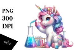 Colorful Baby Unicorn with Beaker and Test Tubes, PNG Product Image 1
