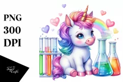 Colorful Baby Unicorn with Beaker and Test Tubes, PNG Product Image 1