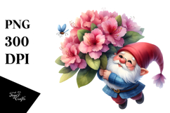 Floating Gnome with Large Rhododendron PNG Product Image 1