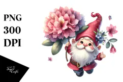 Watercolor Gnome with Large Rhododendron, PNG Product Image 1