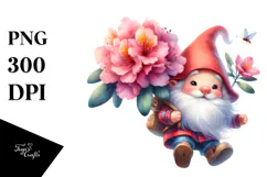 Cute Gnome with Rhododendron, Transparent PNG Product Image 1