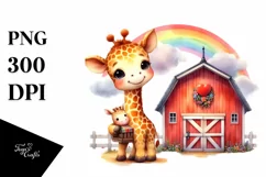 Vibrant Baby Giraffe Holding Barn | Sublimation | Clipart Product Image 3