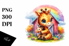 Cute Baby Giraffe Holding Barn | Sublimation | Clipart Product Image 3