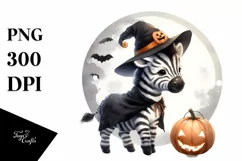 Washed Watercolor Halloween Zebra PNG Product Image 1