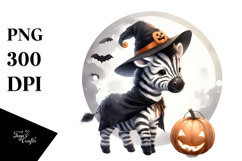 Washed Watercolor Halloween Zebra PNG Product Image 1