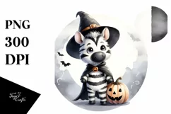 Washed Watercolor Halloween Zebra PNG Product Image 3