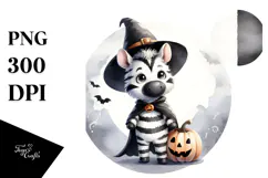 Washed Watercolor Halloween Zebra PNG Product Image 1