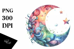 Colorful Watercolor Wimsical Moon | Sublimation | Clipart Product Image 1
