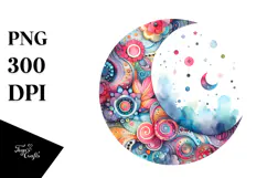 Colorful Watercolor Wimsical Moon | Sublimation | Clipart Product Image 1