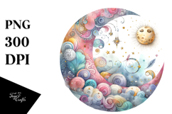 Colorful Watercolor Wimsical Moon | Sublimation | Clipart Product Image 1