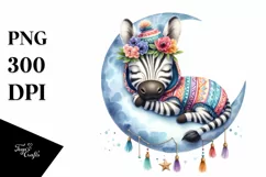 Cute Baby Zebra Sleeping on the Moon Clipart Product Image 4