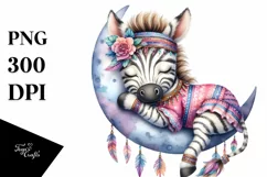 Cute Baby Zebra Sleeping on the Moon Clipart Product Image 4
