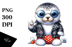 Cute Baby Seal with Rocker Look PNG Product Image 1