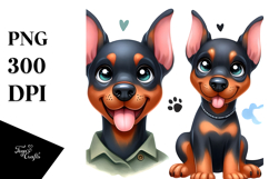 Watercolor Baby Doberman Pinscher Cartoon, Transparent PNG Product Image 1