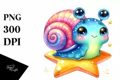 Cute Watercolor Snail on Star | Sublimation | Clipart Product Image 1