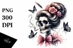Skull with Hair and Bow PNG Product Image 1