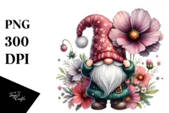 Cute Gnome with Big Hat and Cosmos PNG Product Image 1