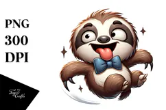 Goofy Cartoon Sloth with Bow Tie PNG Product Image 1
