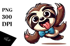 Goofy Cartoon Sloth with Bow Tie PNG Product Image 1
