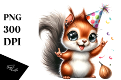 Energic Baby Squirrel with Party Hat PNG Product Image 1