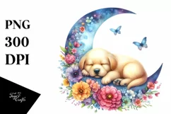 Whimsical Puppy Sleeping on the Moon | Clipart Product Image 4
