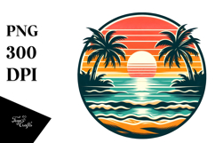 Retro Beach Sunset Clipart PNG Product Image 1