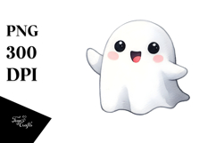 Funny Watercolor Cute Ghost PNG Product Image 1