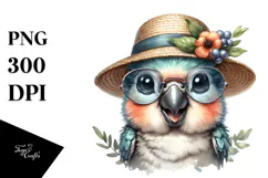 Cute Baby Parrot with Hat and Sunglasses PNG Product Image 1