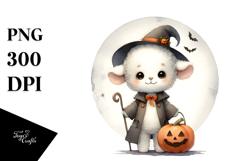 Cute Lamb Halloween Moon Watercolor PNG Product Image 1