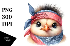 Watercolor Baby Chick Portrait with Bandana, Transparent PNG Product Image 1
