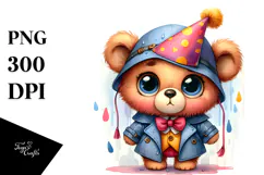 Watercolor Baby Bear with Party Hat | Sublimation | Clipart Product Image 1