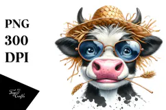 Happy Cow with Cool Hair PNG Product Image 1