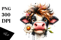 Funny Cow with Flower, Transparent PNG Product Image 1