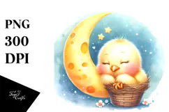 Colorful Baby Sleeping on Moon PNG Product Image 1
