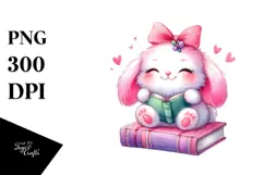 Cute Baby Rabbit Resting with Book PNG Product Image 1