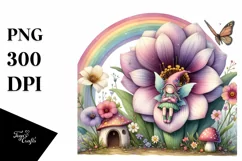 Watercolor Illustration Fairy House Rainbow Clipart Product Image 1