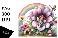 Watercolor Illustration Fairy House Rainbow Clipart Product Image 1