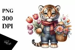 Detailed Boho Baby Tiger with Flower Bouquet | Sublimation | Product Image 1